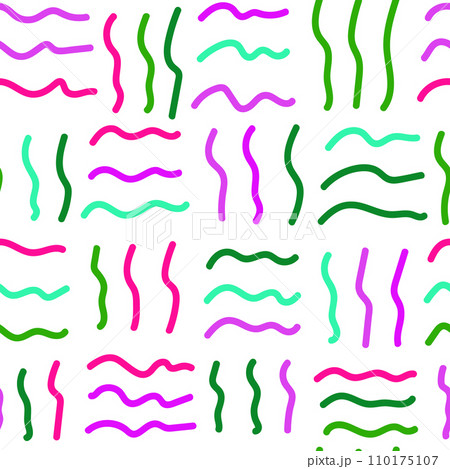Colorful wavy lines in a dynamic abstract seamless pattern on a white background. 110175107