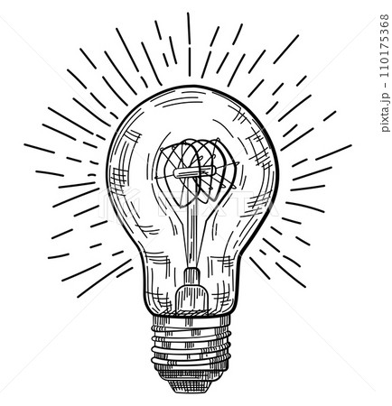 Hand-drawn retro light bulb sketch. Vintage-style bulb illustration. Hand-drawn retro light bulb sketch. Vintage-style bulb illustration. 110175368
