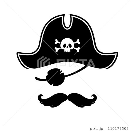 Pirate sailor photo booth mask. Isolated vector corsair, captain face features tricorn hat and weathered eye patch, perfect for playful adventure and capturing swashbuckling memories at carnival event 110175502
