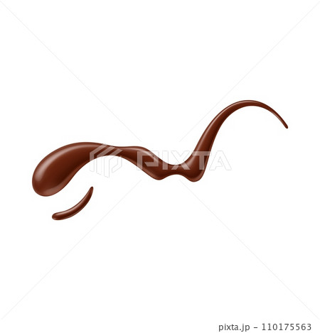 Chocolate sauce syrup drop, splash, stain and swirl. Isolated realistic 3d vector melt glistening dessert cascades in a tantalizing, velvety drop. Brown, sweet indulgence, heavenly decadence drizzle 110175563