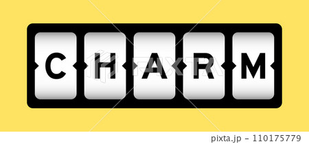 Black color in word charm on slot banner with yellow color background 110175779