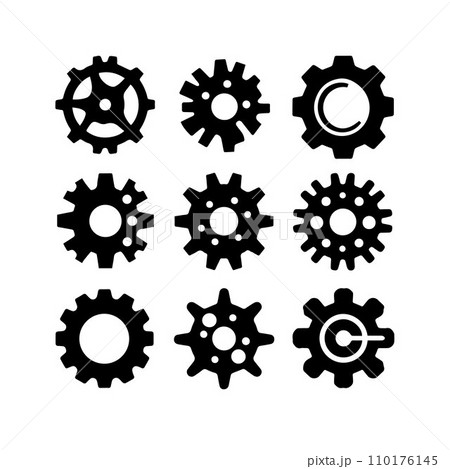 silhouette gears icons set black Vector illustration. silhouette gears icons set black Vector illustration. 110176145
