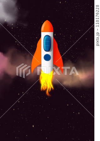 Cartoon Rocket in space. 110176228