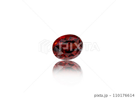 macro mineral faceted stone Garnet on a white background 110176614