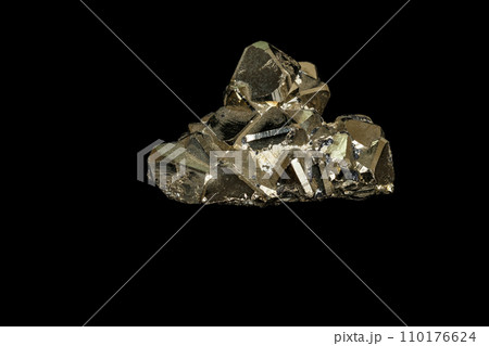 Macro mineral stone Pyrite on a black background Macro mineral stone Pyrite on a black background 110176624