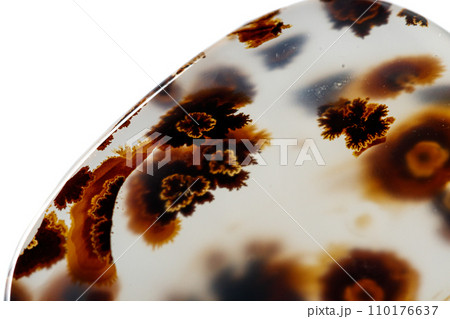 macro mineral stone Agata muschiata on a white background macro mineral stone Agata muschiata on a white background 110176637