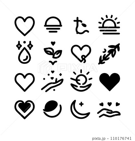 Black silhouette heart flat icon set isolated on white for Health care, wedding, Valentine day card. 110176741