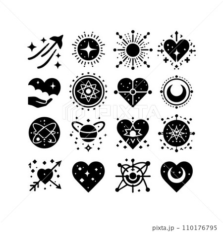 Black silhouette heart flat icon set isolated on white for Health care, wedding, Valentine day card. 110176795