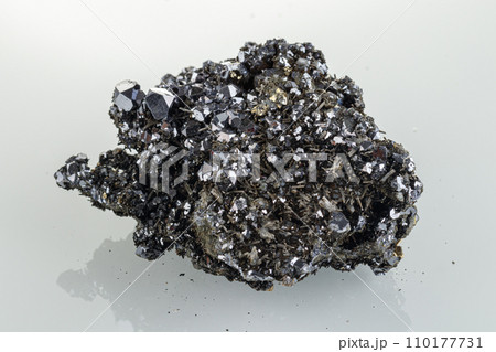 macro stone mineral Quartz Sphalerite Galena pyrite on a white background macro stone mineral Quartz Sphalerite Galena pyrite on a white background 110177731