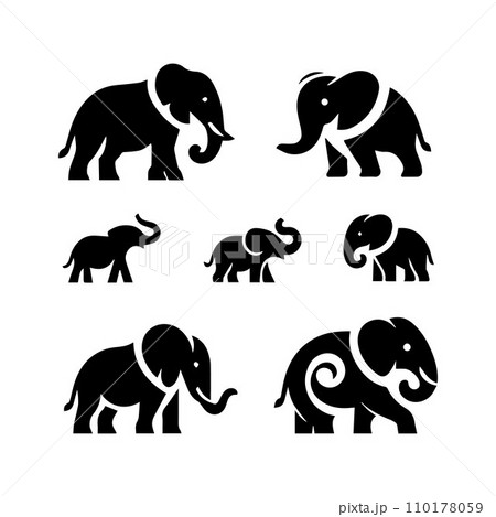 Elephant collection, Set of editable vector silhouettes icon in various poses Elephant collection, Set of editable vector silhouettes icon in various poses 110178059