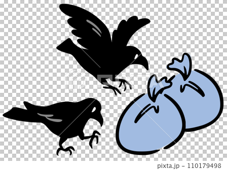 Crow and garbage bag. Isometric diagram. 110179498