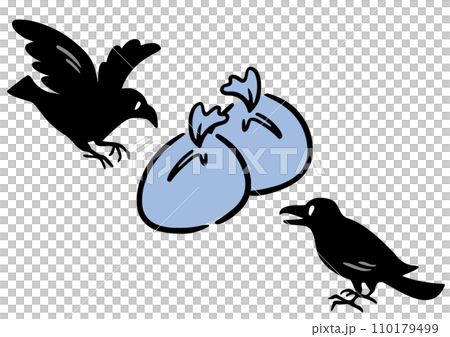 Crow and garbage bag. Isometric diagram. 110179499
