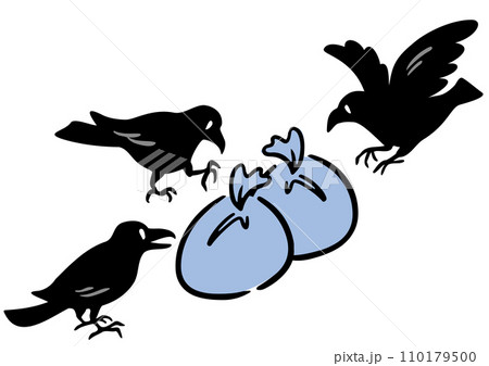 カラスとゴミ袋。アイソメトリック図。 カラスとゴミ袋。アイソメトリック図。 110179500