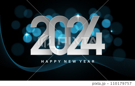 Happy New Year 2024 white paper number stars bokeh blur on black night luxury design for holiday festival celebration countdown background vector Happy New Year 2024 white paper number stars bokeh blur on black night luxury design for holiday festival celebration countdown background vector 110179757