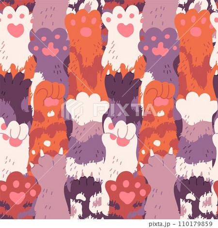 Animal paws seamless pattern, background with cartoon vector illustration Animal paws seamless pattern, background with cartoon vector illustration 110179859