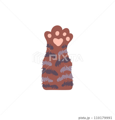 Cat paw, brown with stripes, vector illustration in cartoon style. Isolated on white. Cat paw, brown with stripes, vector illustration in cartoon style. Isolated on white. 110179991
