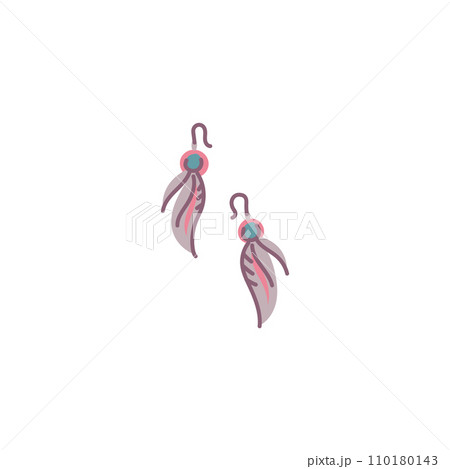 Retro west cowgirl earrings with feathers, vector glamour accessory in western fashion, Boho style hipster decoration 110180143