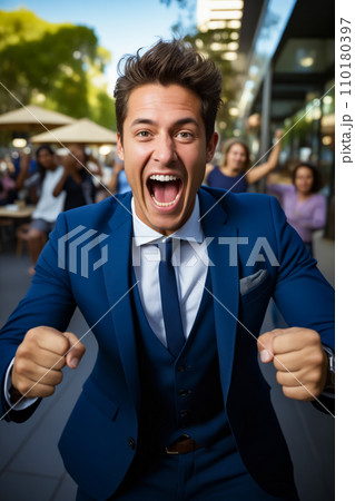 Man in suit and tie is excited about something. Generative AI 110180397