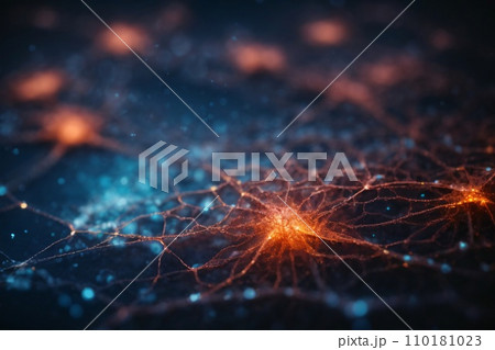 A neuron net inside of brain, shimmering with a vibrant rainbow of colors 110181023