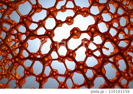 Abstract geometric background. DNA with hexagons. Structure of human brain cells, DNA neurons glowing light blue and yellow colors. Medicine, technology, communication concept. Abstract geometric background. DNA with hexagons. Structure of human brain cells, DNA neurons glowing light blue and yellow colors. Medicine, technology, communication concept. 110181156