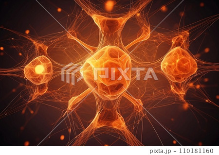 Abstract geometric background. DNA with hexagons. Structure of human brain cells, DNA neurons glowing light blue and yellow colors. Medicine, technology, communication concept. Abstract geometric background. DNA with hexagons. Structure of human brain cells, DNA neurons glowing light blue and yellow colors. Medicine, technology, communication concept. 110181160