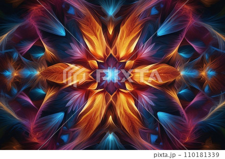 Abstract image of a magnificent array of miniature, iridescent particles, delicately arranged to form a mesmerizing pattern of kaleidoscopic colors. Vivid chromatic nanotechnology background. Abstract image of a magnificent array of miniature, iridescent particles, delicately arranged to form a mesmerizing pattern of kaleidoscopic colors. Vivid chromatic nanotechnology background. 110181339