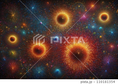 Abstract image of a magnificent array of miniature, iridescent particles, delicately arranged to form a mesmerizing pattern of kaleidoscopic colors. Vivid chromatic nanotechnology background. Abstract image of a magnificent array of miniature, iridescent particles, delicately arranged to form a mesmerizing pattern of kaleidoscopic colors. Vivid chromatic nanotechnology background. 110181354