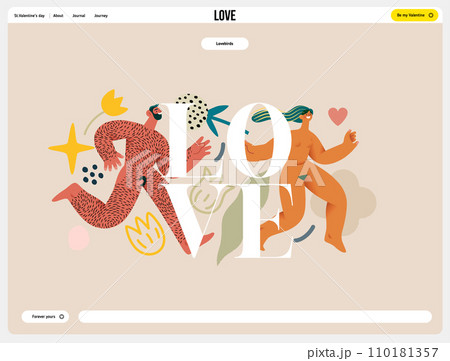 Valentine: Love Chase - modern flat vector concept illustration of laughing naked couple running in a floral environment. Metaphor of sex, affection, love, pursuit in romance Valentine: Love Chase - modern flat vector concept illustration of laughing naked couple running in a floral environment. Metaphor of sex, affection, love, pursuit in romance 110181357