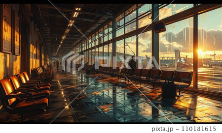 Transit Tranquility Sunset Beauty in Airport Reflections 110181615