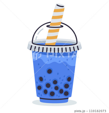 Doodle bubble milk tea. Cartoon tapioca pearls boba tea, hand drawn taiwan milk tea cup, delicious soft drinks vector illustration on white background 110182073