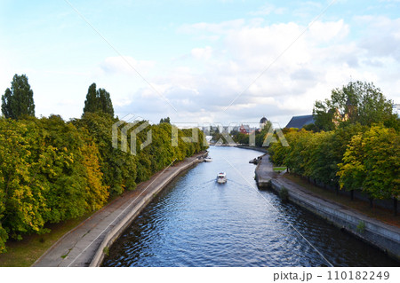 Kaliningrad, Russia, view of the Cathedral and Kant Island, Pregolya River, river tram, city embankment, historical center 110182249