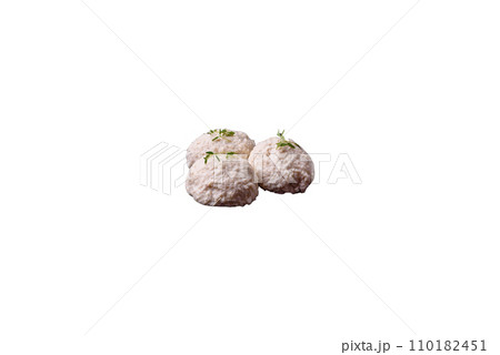 Delicious healthy steamed chicken cutlets or minced meatballs 110182451