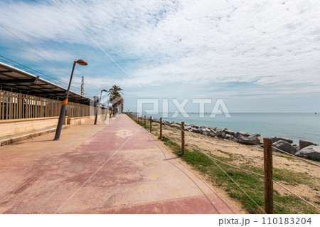 Railway station on city waterfront in Vilassar de Mar 110183204