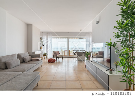 Chill-out zone with sofa and TV in living room of apartment 110183205