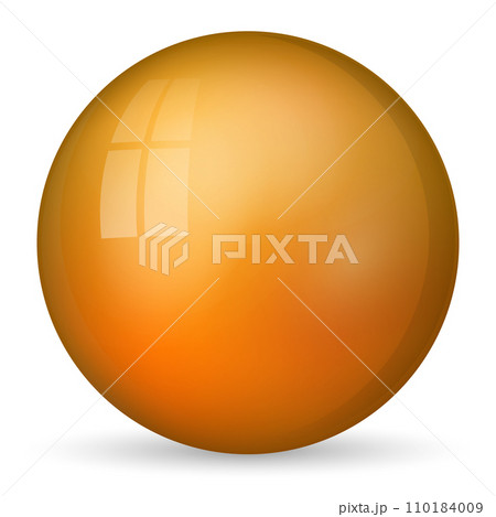 Glass orange ball or precious pearl. Glossy realistic ball, 3D abstract vector illustration highlighted on a white background. Big metal bubble with shadow Glass orange ball or precious pearl. Glossy realistic ball, 3D abstract vector illustration highlighted on a white background. Big metal bubble with shadow 110184009