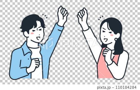 Simple vector illustration material of young men and women who rejoice Simple vector illustration material of young men and women who rejoice 110184284