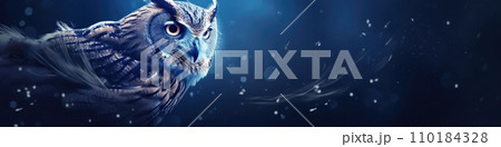 AI-generated content. Owl with large forward-facing eyes surrounded by facial disks, a hooked beak, and typically a loud call on the branch during midnight 110184328