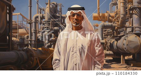 AI-generated content. Portrait of sheik or owner of the oil tycoon, oil extraction 110184330