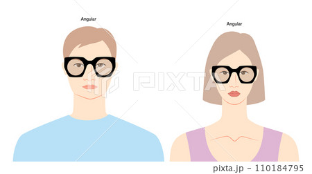 Angular frame glasses on women and men flat character fashion accessory illustration. Sunglass front view unisex 110184795