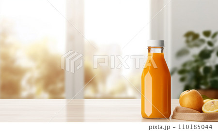 AI-generated content. Tasty pumpkin juice in glass bottle and pumpkins  110185044