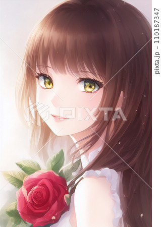 イラスト原画　葵風紗 「バラと女の子」 さよならの朝に約束の花をかざろう