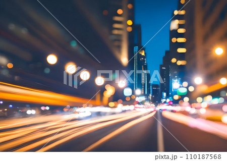 Full speed riding at the road effect blur and focus at the center. 110187568