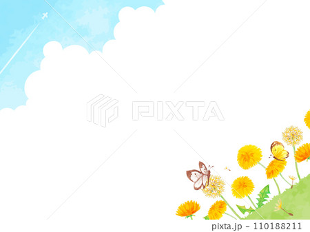 優しい手書きのタンポポと青空の風景 優しい手書きのタンポポと青空の風景 110188211