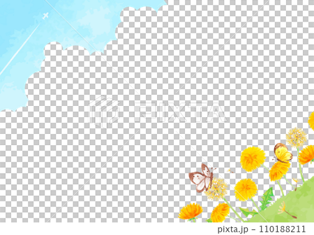 優しい手書きのタンポポと青空の風景 優しい手書きのタンポポと青空の風景 110188211