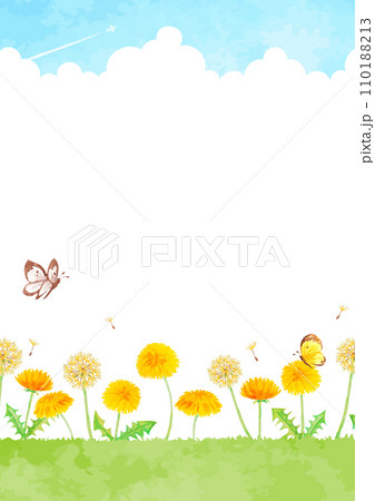 水彩で描いたタンポポが咲く風景イラスト 水彩で描いたタンポポが咲く風景イラスト 110188213