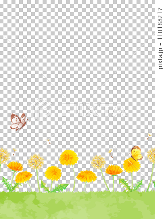 タンポポが咲くのどかな風景イラスト 110188217