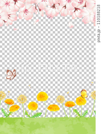 盛開的櫻花和蒲公英的風景插圖 盛開的櫻花和蒲公英的風景插圖 110188218