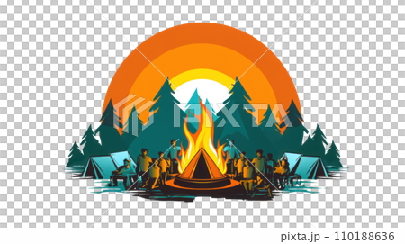 illustration of people camping logo 110188636