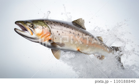 salmon fish jump on the white background 110188840