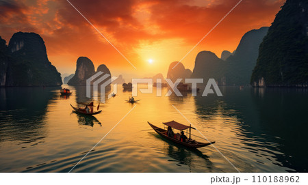 Ha Long Bay Vietnam beautiful sunset landmark Ha Long Bay Vietnam beautiful sunset landmark 110188962